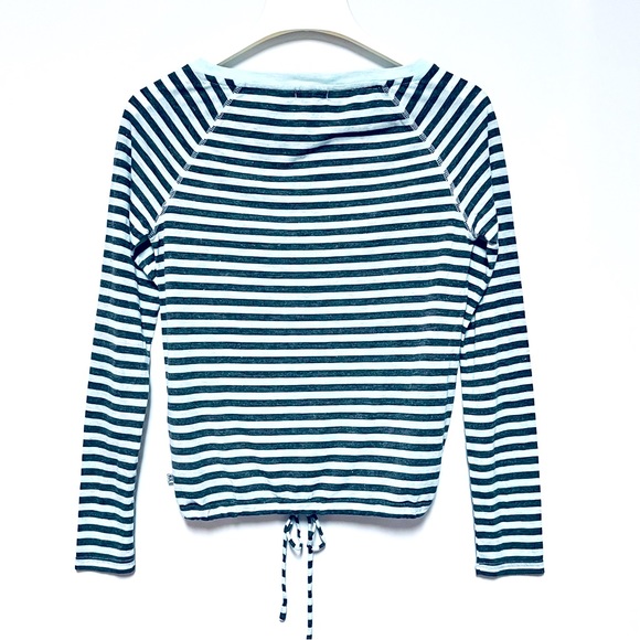 Juicy Couture Y2K Sparkly Striped Long Sleeve Tee Size XS Drawstring Aqua Gray - Picture 2 of 10